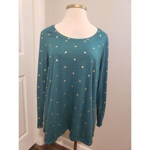 NWT Lane Bryant Green Gold Polka Dot Long Sleeve Tee Casual 18/20